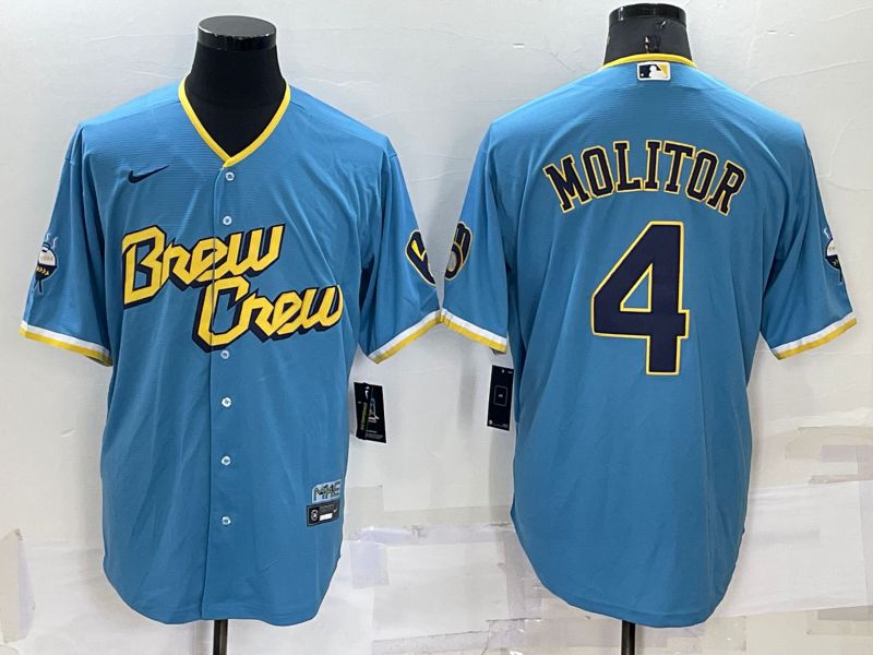Men Milwaukee Brewers 4 Molitor Blue City Edition Game Nike 2022 MLB Jersey